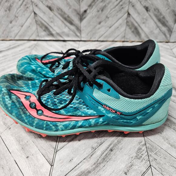 Saucony Womens 6.5 Racing Havok XC Running Track Shoes Teal Spikes S19029-1 - Picture 3 of 8